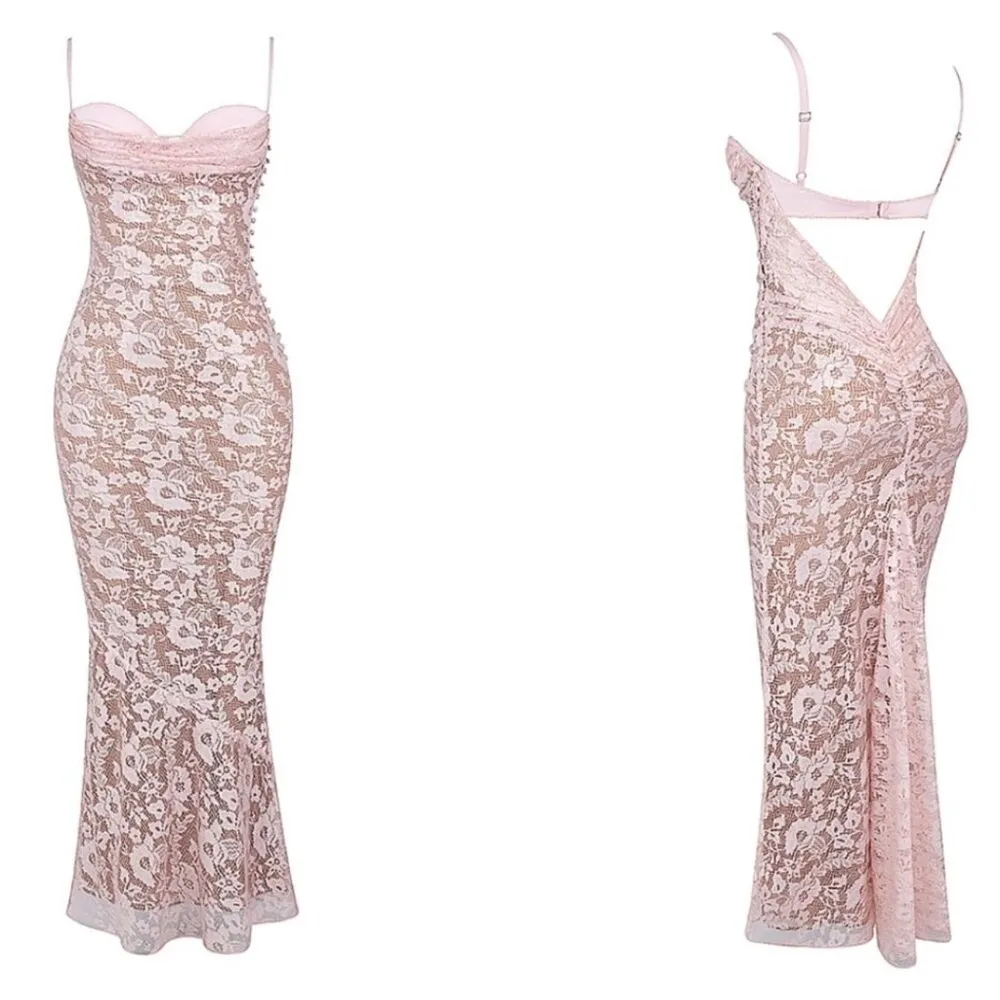 NWOT HOUSE OF CB Azzurra Rose Pink Lace Godet Gown Sz S - Image 4