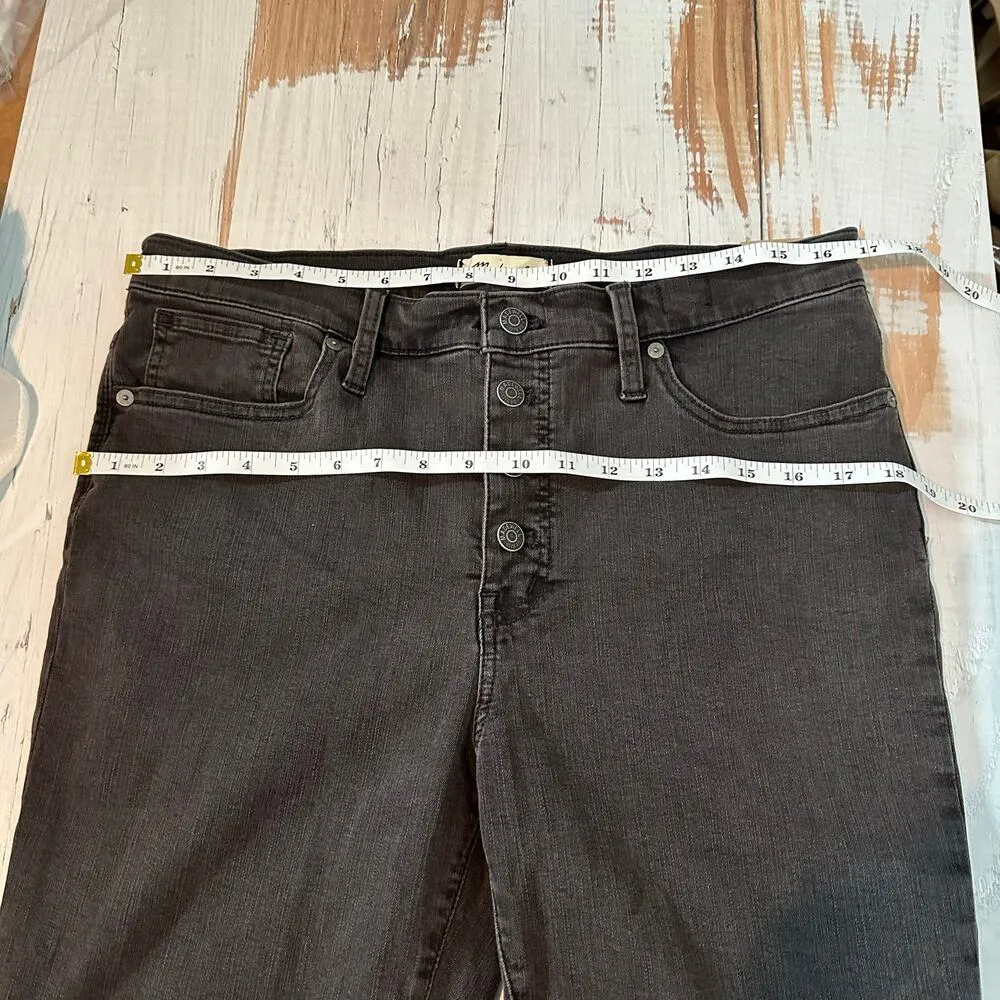 Madewell 9" Mid Rise SKINNY Exposed Button Fly Jeans Raw Hem Size 32 Stretch - Image 9