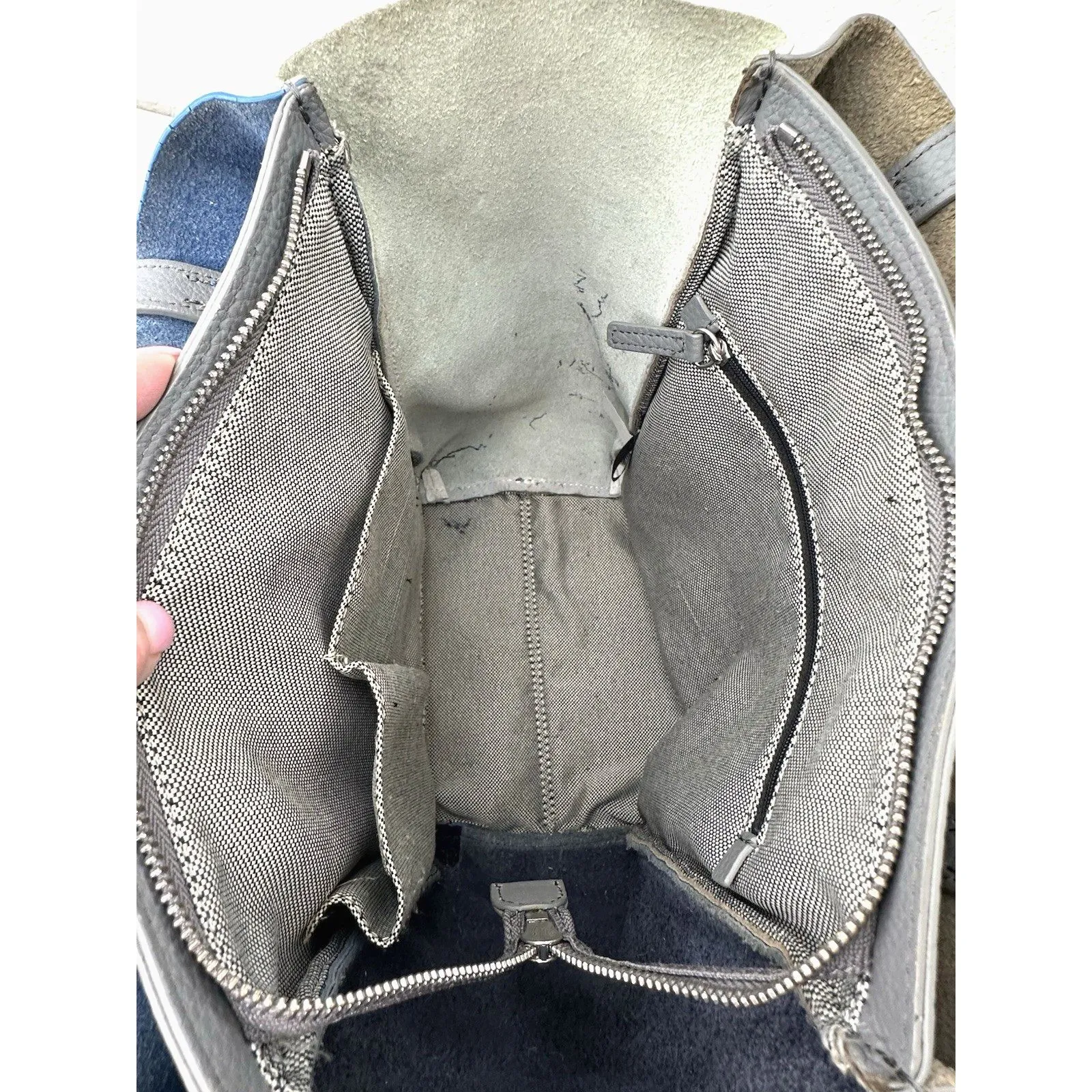 VINCE CAMUTO Nylan Bag Pebbled Leather Tassel Tote Purse Handbag White Blue Gray - Image 9