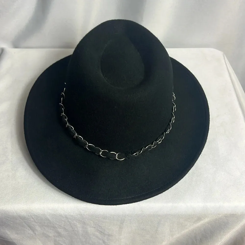 Forever 21 Fedora Hat Wool Black Silver Chain - Image 8
