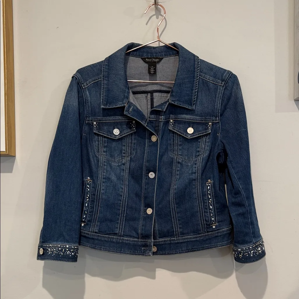 White House Black Market Blue rhinestone Denim Jacket - Image 3