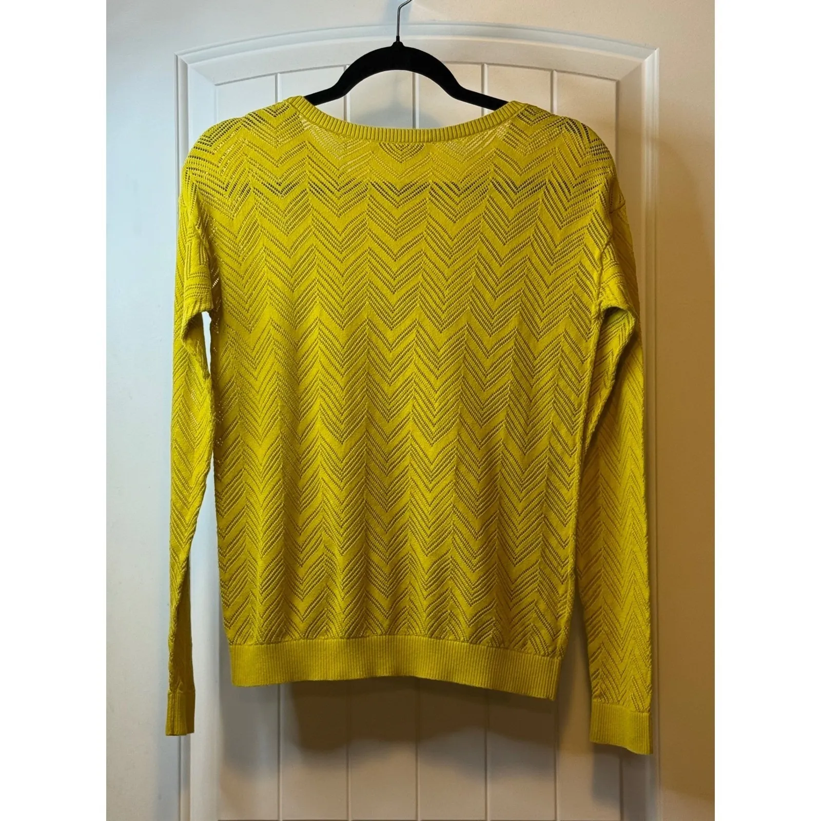 LOFT Yellow Chevron Knit‎ Cotton Sweater Size S Trendy Workwear Career Blouse # - Image 3