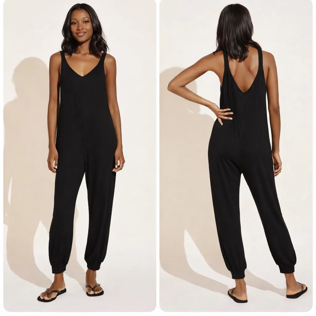 Eberjey Elon Bound Women’s Medium Black V Neck Sleeveless Jumpsuit - Image 2