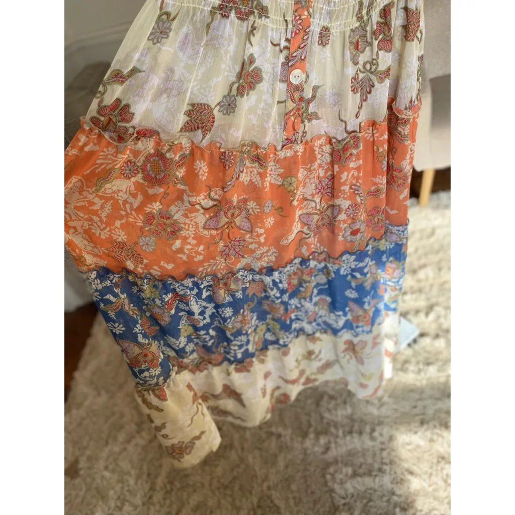 Fig And Flower Maxi Dress Floral Sheer Tiered Fairy Romantic Cottagecore Boho 2X Orange - Image 5
