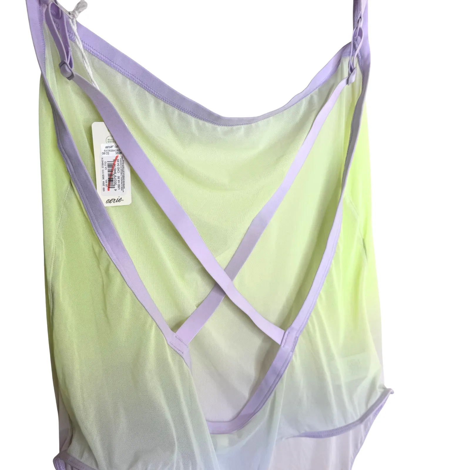 Smoothez by Aerie Sleeveless Sheer Mesh Bodysuit Size Large Violet Flurry Ombre - Image 6