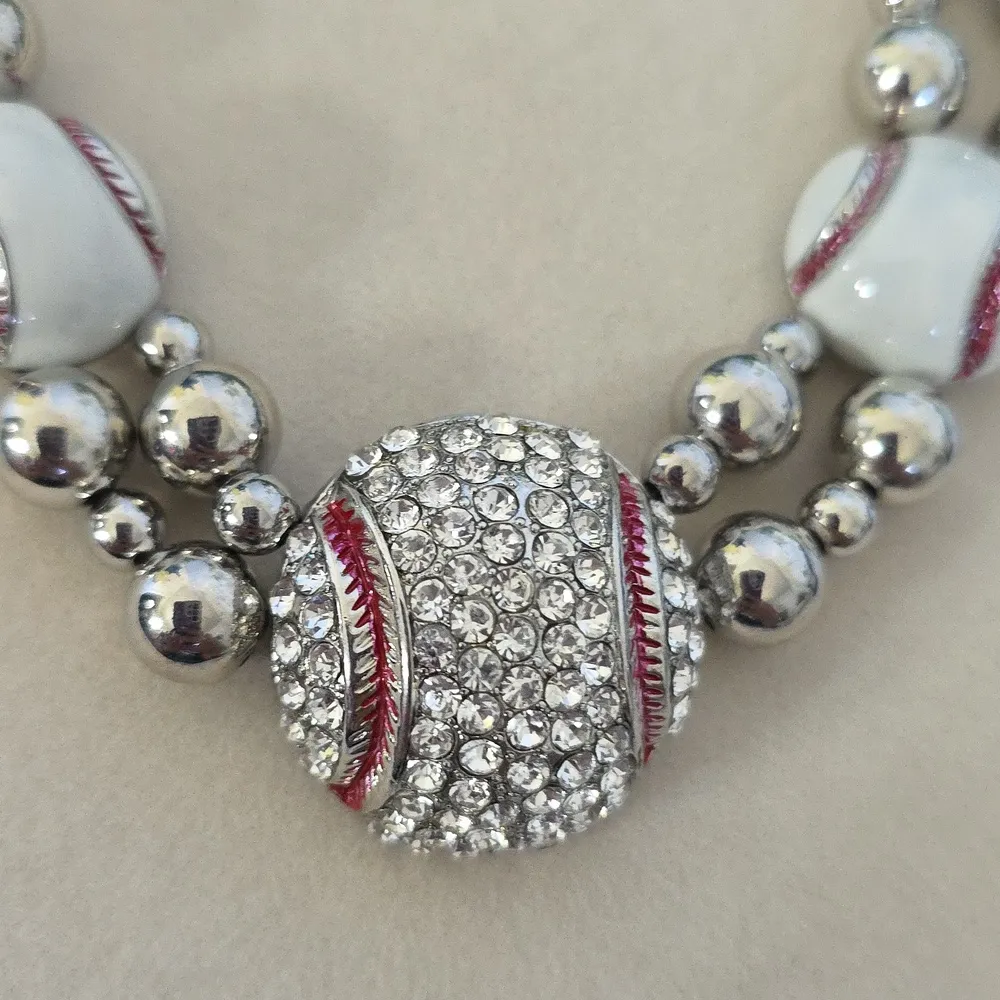 Silver Chain White Enamel Baseball Necklace - Image 4