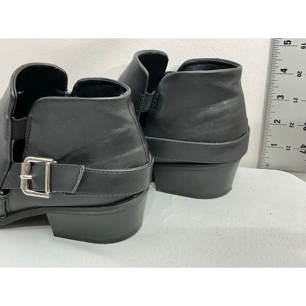 Womans Apt 9 Carlyle Slip On Booties 6.5 M Black Block Heel Strap buckle - Image 5