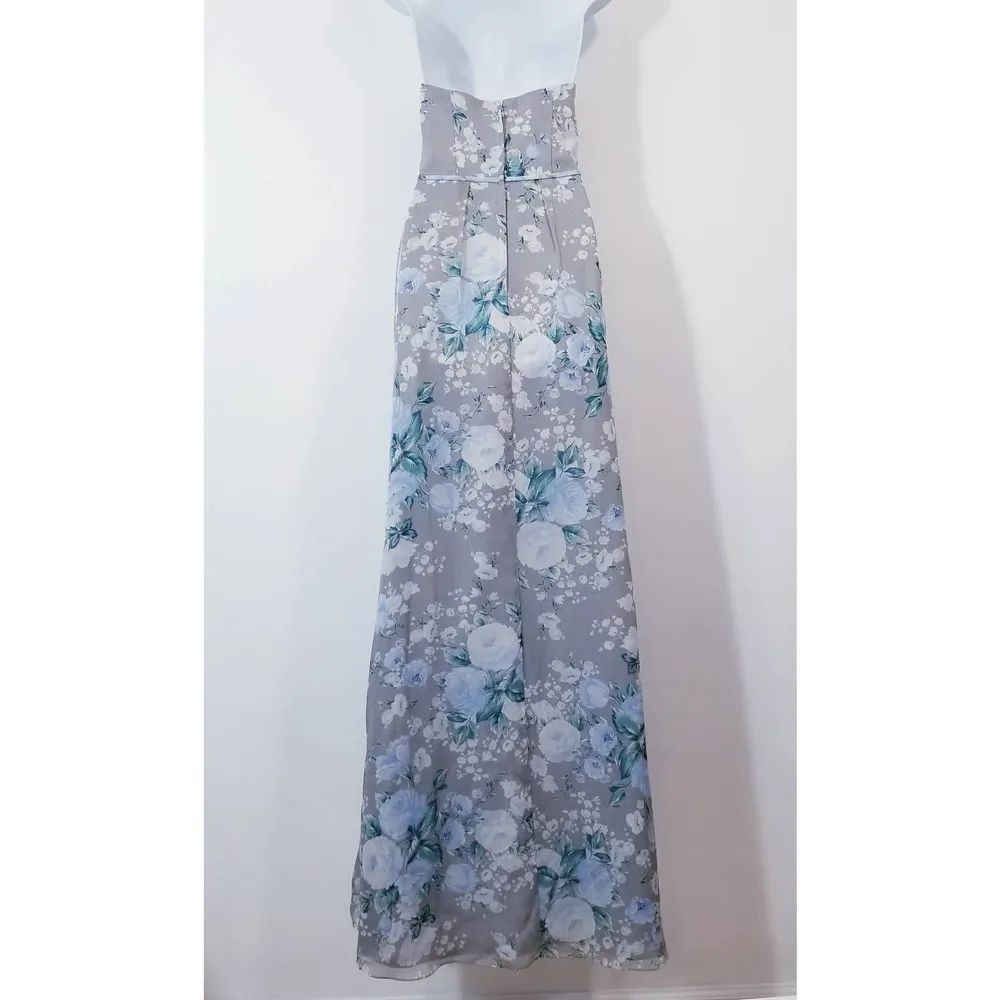 David's Bridal Floral Print Bridesmaid Dress Strapless High Low - Image 6