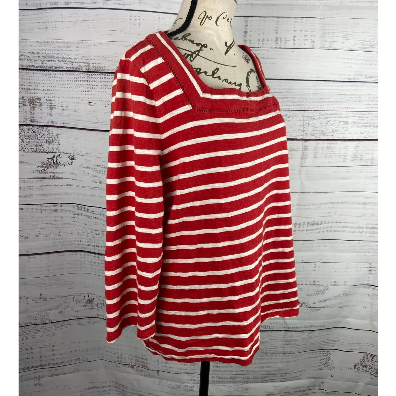 Talbots Tee Shirt Womens XL Stripe Square Neck 3/4 Quarter Sleeve Cotton - Image 3