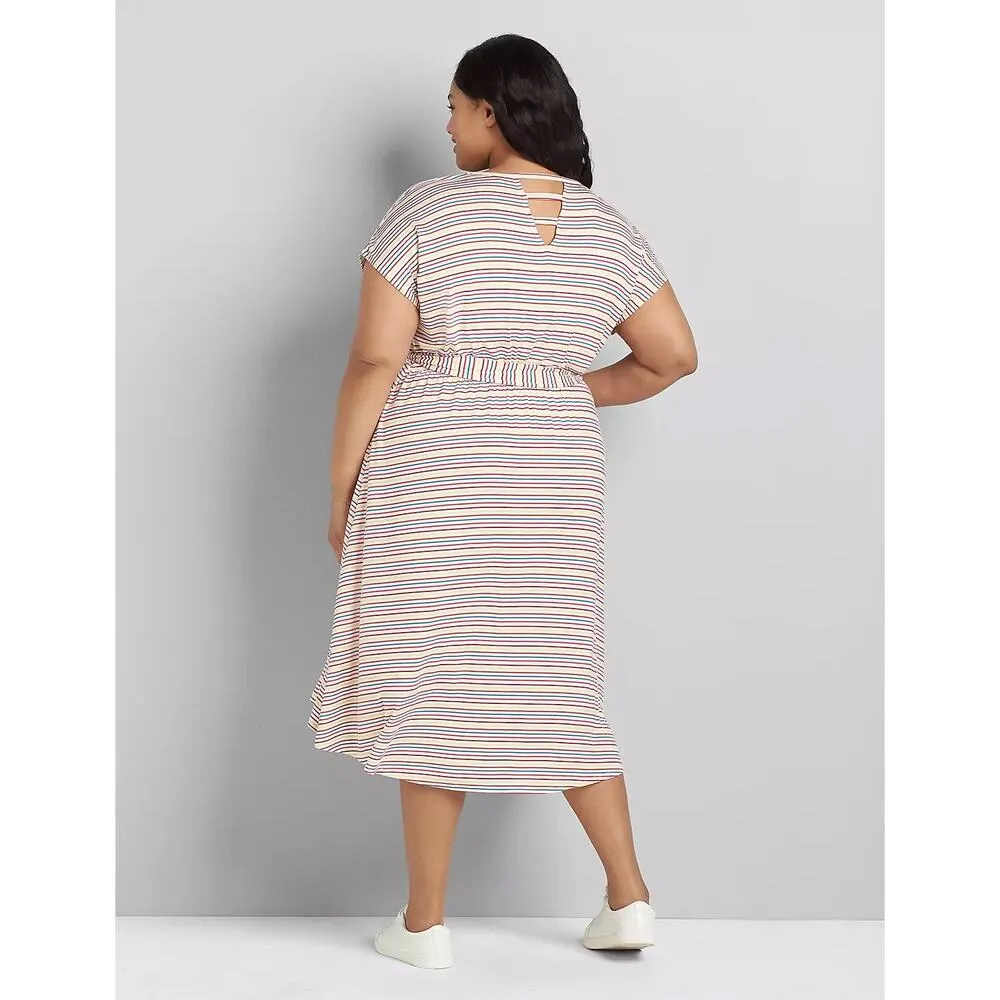 Lane Bryant Strappy Back Striped Short Sleeve Fit & Flare Midi Dress 26/28 NWT - Image 2