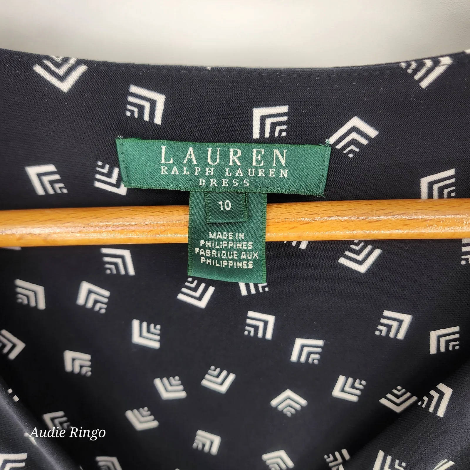 Lauren Ralph Lauren Black Geometric Print Long Sleeve Fit & Flare Dress Size 10 - Image 3