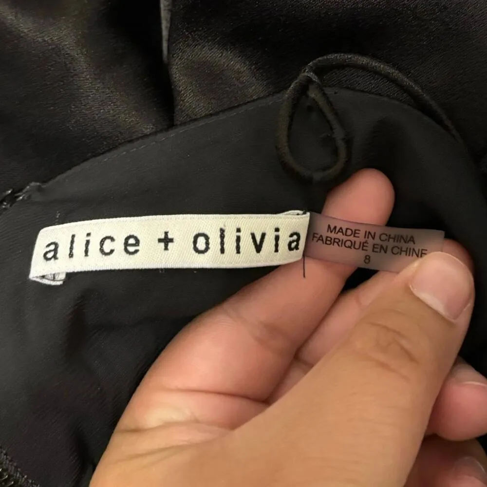 Alice + Olivia Black Stain Harmon Cropped Belted Wide Leg Jumpsuit Size 8 - Image 4