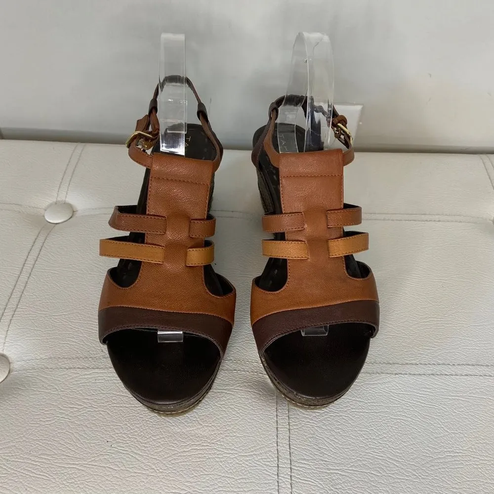 Tahari Jane Brown Leather Espadrille Platform Sandal Size 9.5 - Image 2