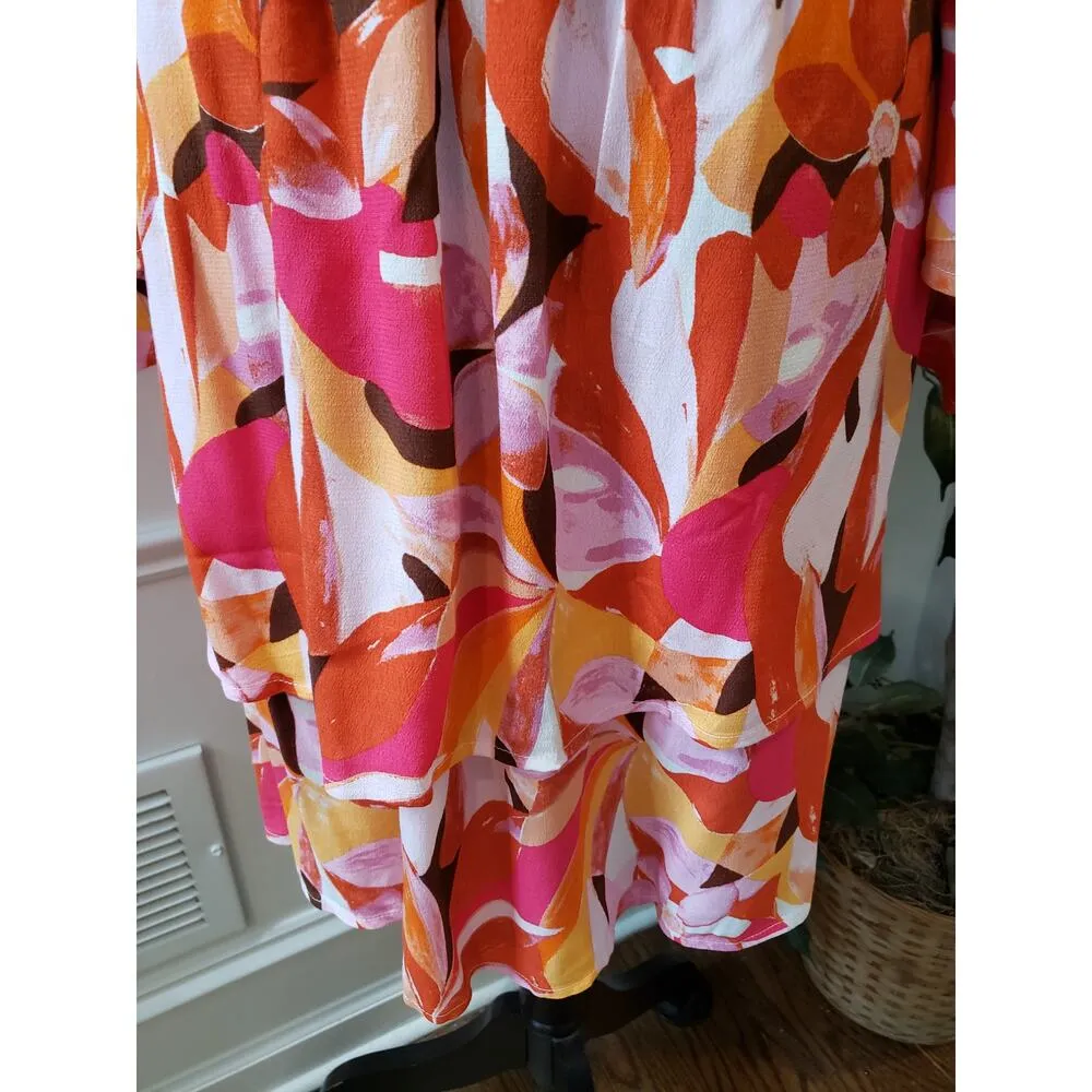 Forever 21 Fit & Flare Dress Women 0X Multi Pleated Off the Shoulder Bell Sleeve - Image 14