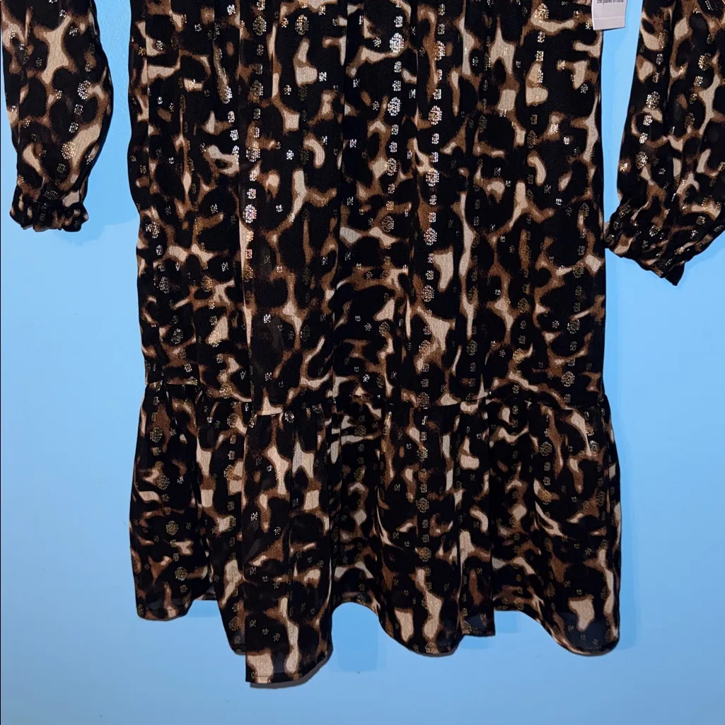 Time and Tru Black and Brown Animal Print Long Sleeve Dress Size XS - Image 4