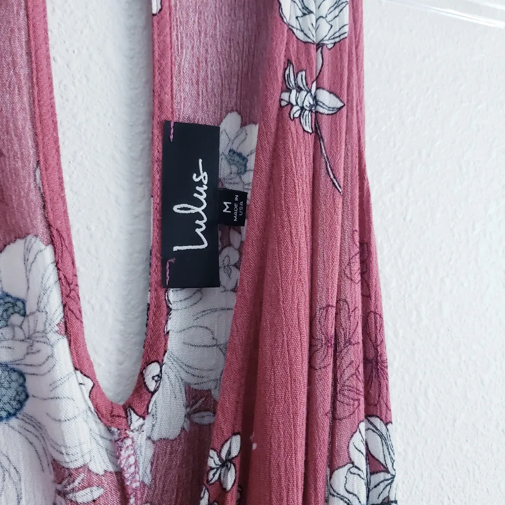 Lulu's Renee Rusty Rose Floral Halter Romper Red Size M - Image 4