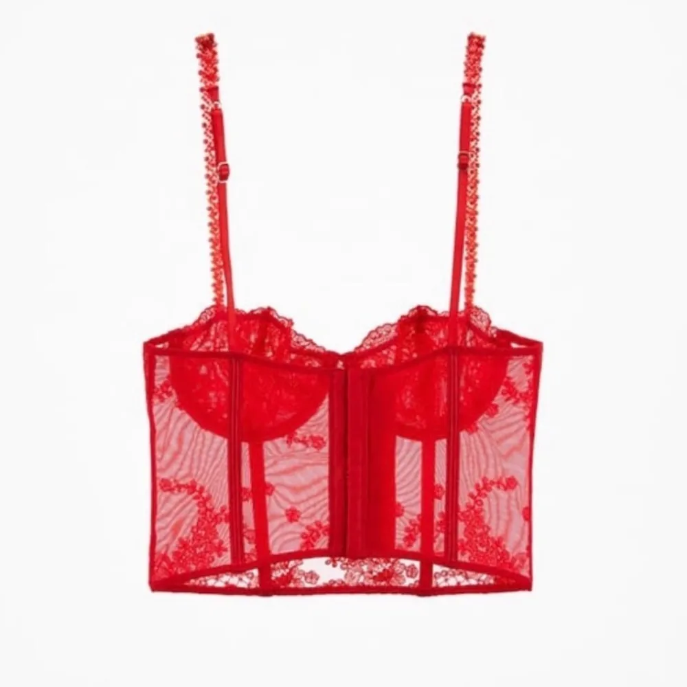 Zara New Women Red Sexy Embroidered Underwire Corset Size 34B - Image 4