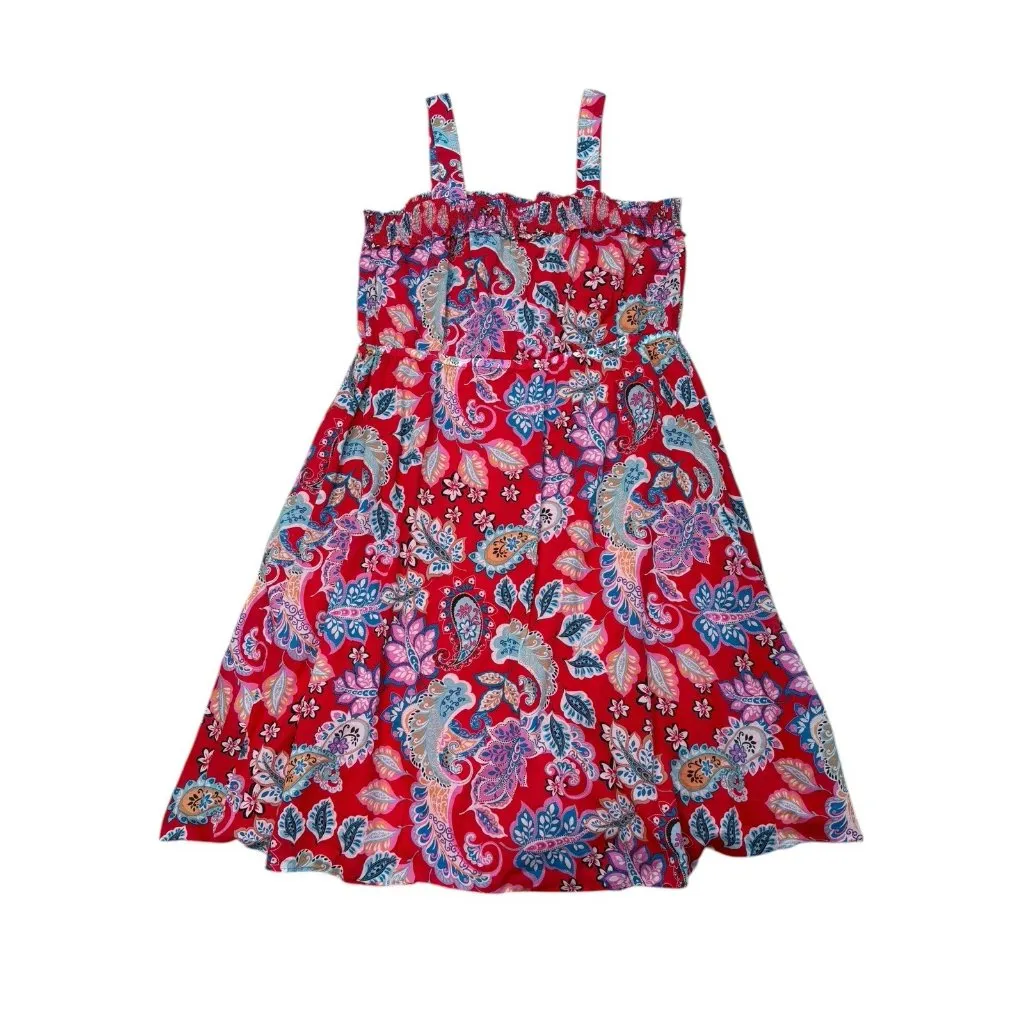 *Talbots Dress Womens Plus 22W Red Paisley Floral Summer Vacation Travel Resort - Image 3