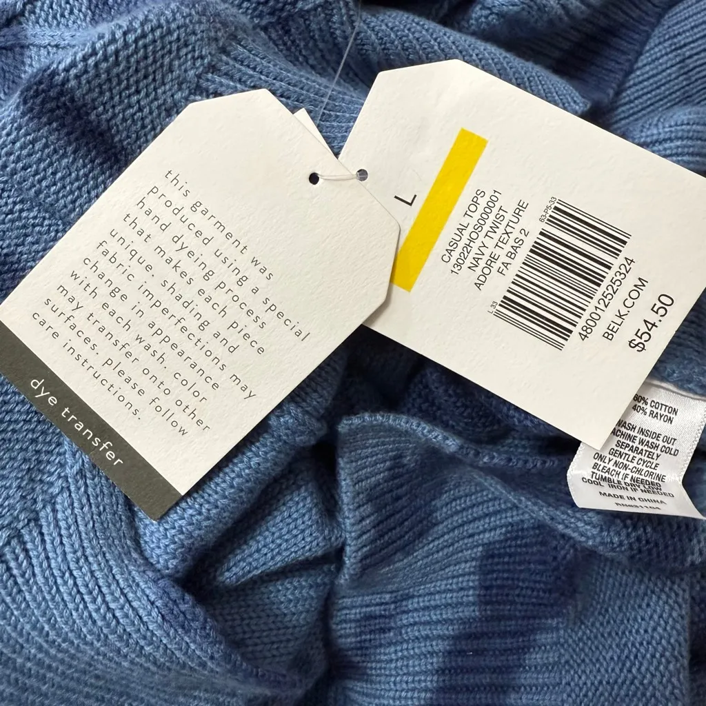 NWT Wonderly Blue Tie Dye Cable Knit Sweater Size Large - Image 9