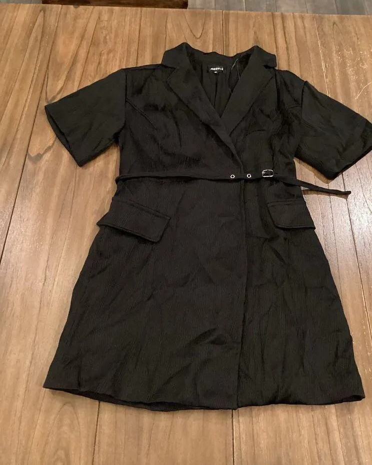 4SI3NNA Lorenzo Short Sleeve Belted Blazer Dress Notch Collar Black Medium - Image 13