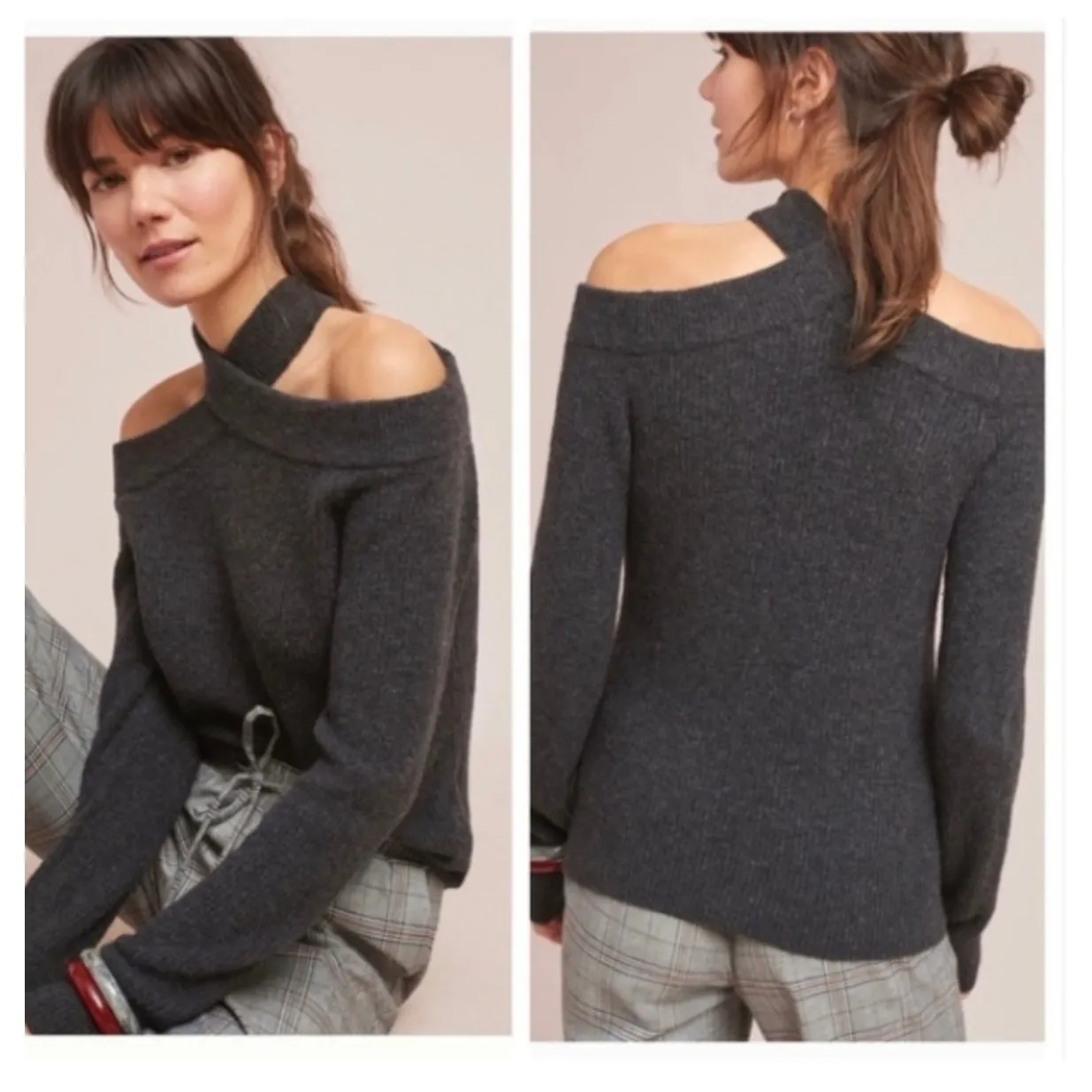 Anthropologie Moth Cross Front Pullover Sweater Small Grey Minimalist Preppy - Image 2