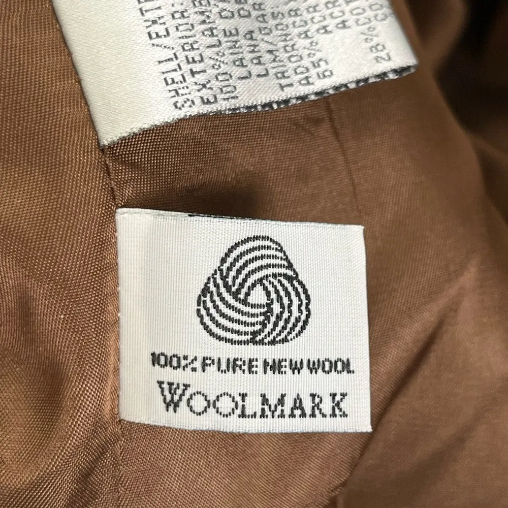 Talbots Faux Fur Collar Wool Herringbone Tweed Button Front Jacket in Brown Sz 8 - Image 12