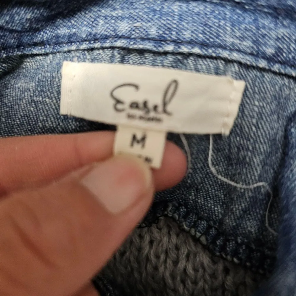 Easel Tri-Color Chambray Contast Two Fer Tunic Sweater Size Medium - Image 6