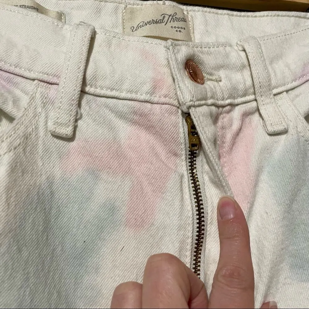 Universal Thread Vintage Straight White Pink & Blue Jeans Womens 2 Polka Dot - Image 3