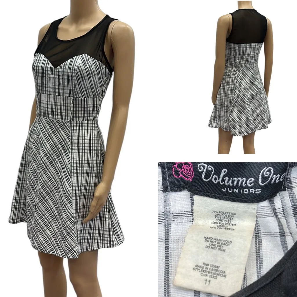 Volume One Sleeveless Mesh Top Plaid Bottom Wide Belt Loop Dress Juniors 11 White Size undefined - Image 2