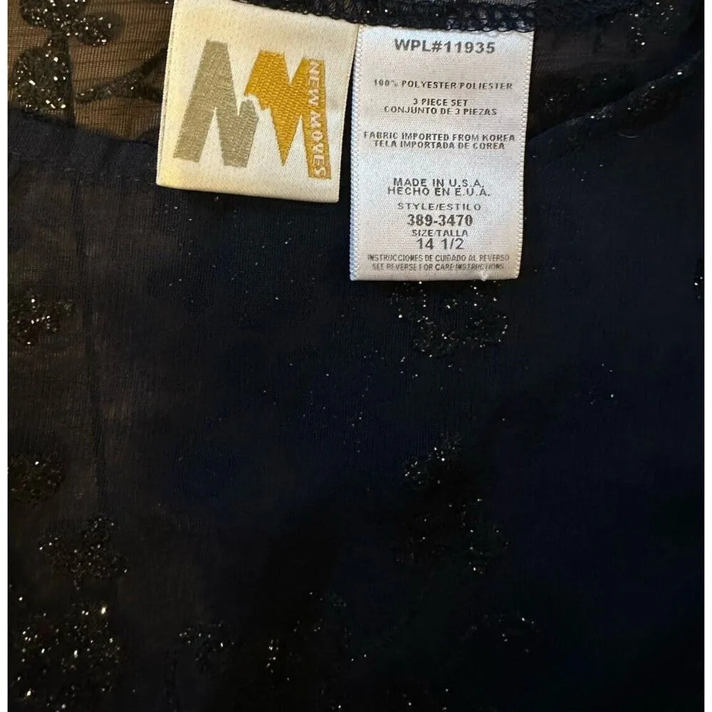 Vintage Dress Navy Black Shimmer floral Sheer Midi Size 14 1/2 Whimsy Fairy Goth Blue - Image 5