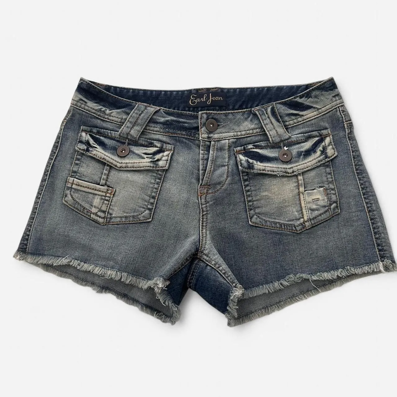 Earl Jean Y2K Vintage Micro Mini Denim Shorts β Low Rise Pocket Mini 2000s 26 Blue - Image 3