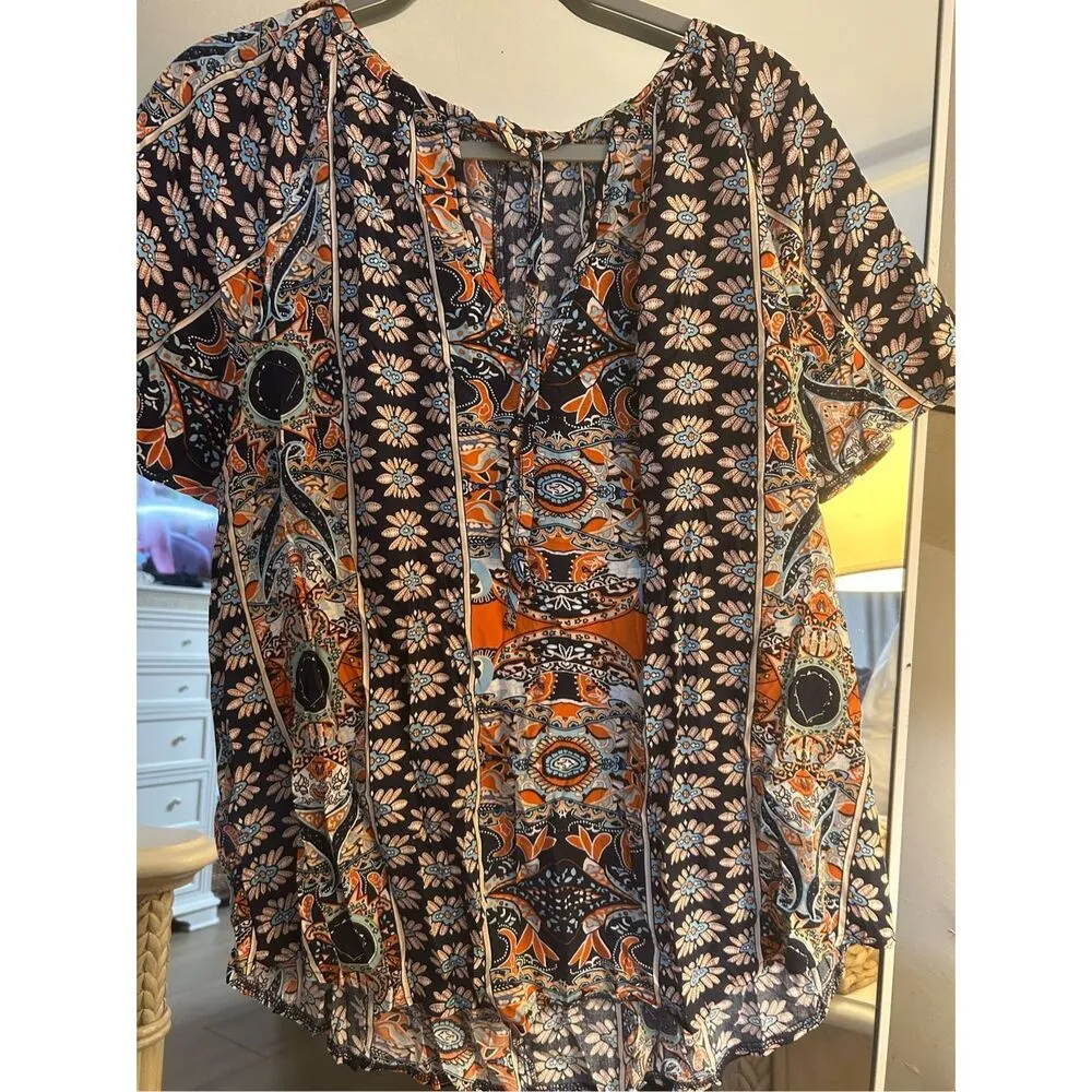 NEW~ Floral Print V Neck Ruffle Short Sleeve Loose Tunic Blouse 3X - Image 3