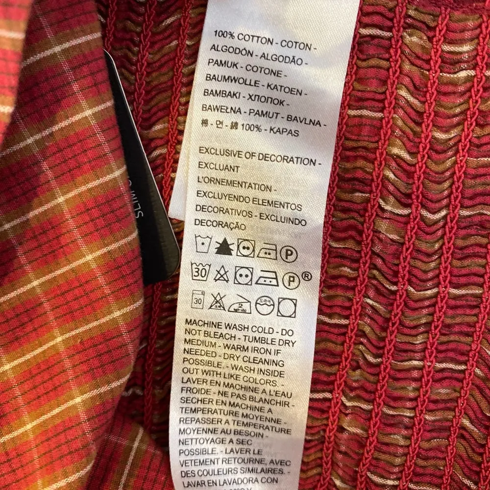 Levi’s Slim Cropped Plaid Statement Devin Blouse Long Sleeve Smocked NWT Sz XS - Image 5