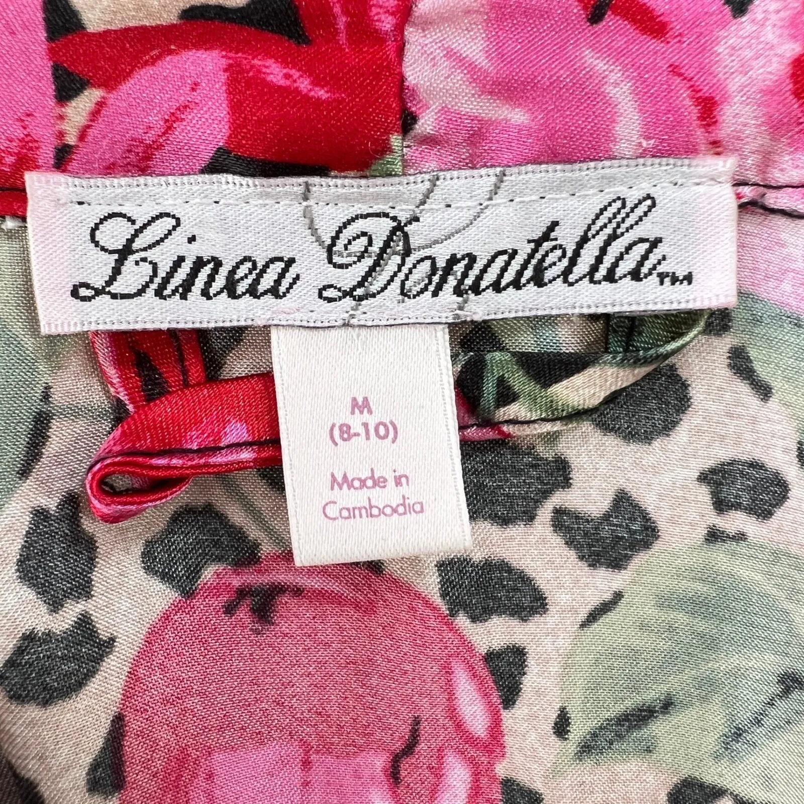 Vtg. Linea Donatella Robe Leopard Floral Print Lace Trim Kimono Satin Medium - Image 3