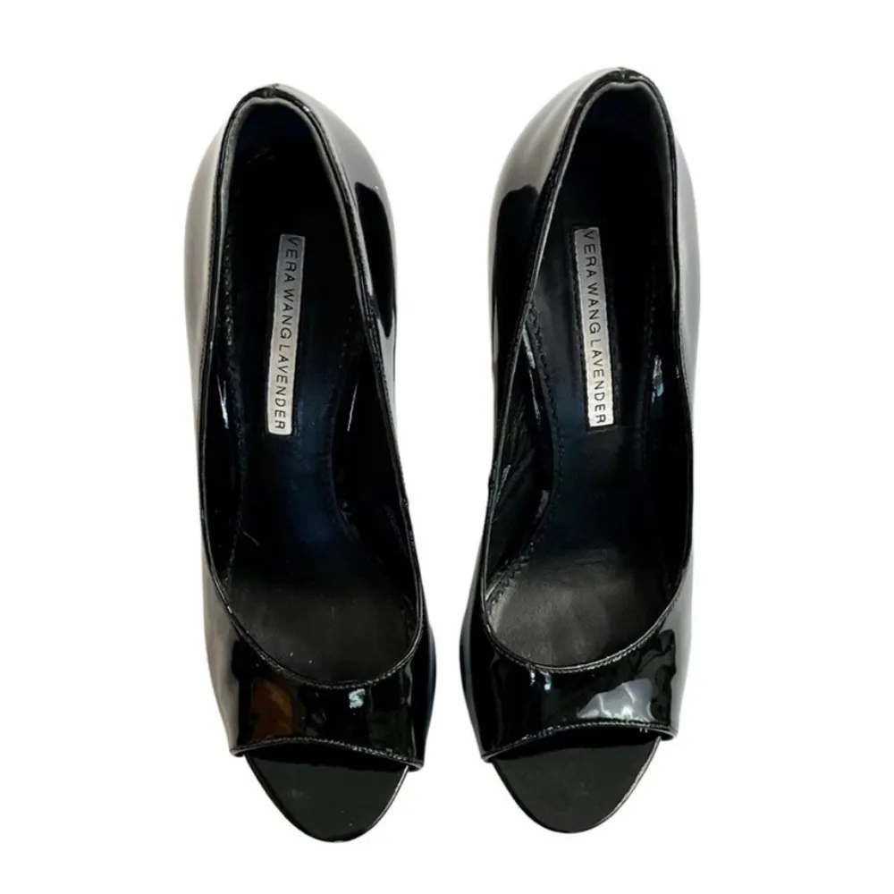 Lavender Open Toe Leather Heel Pumps - Image 4