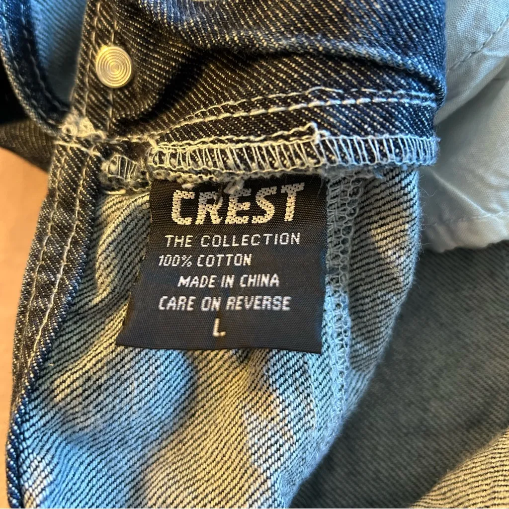 Crest Jeans vintage Y2K overalls with tribal design on legs size L rare Blue Size L - Image 7