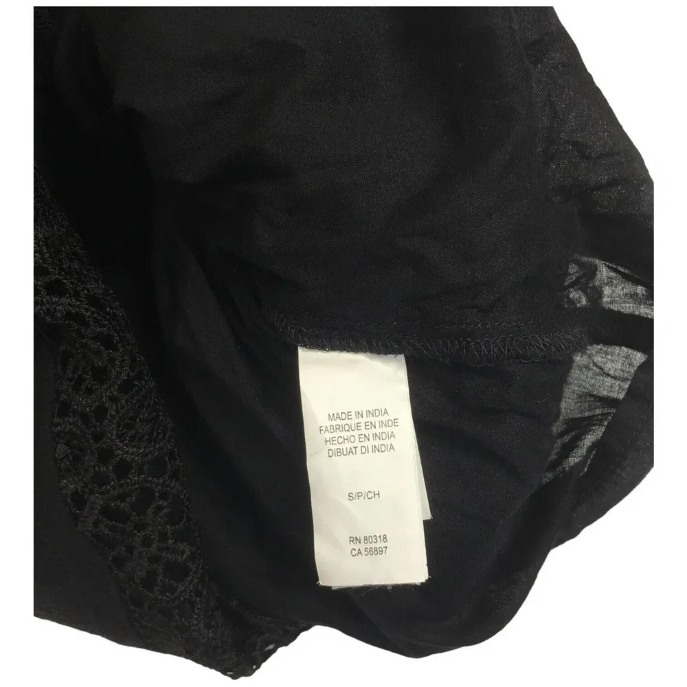 Lucky Brand Boho Crochet Lace Long Sleeve Tassel Textured Womens Dress Black S - Image 13