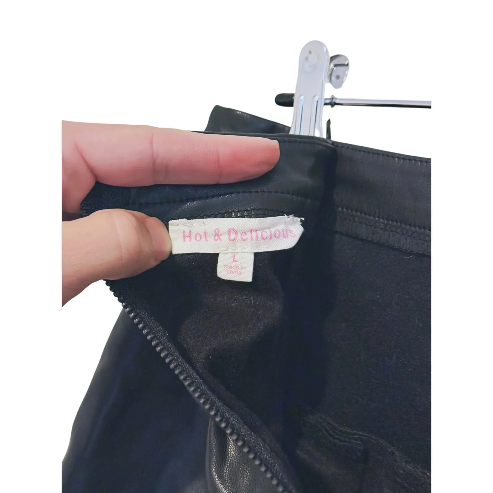 Y2K Hot & Delicious Rhinestone Vegan Leather Mini Skirt L Party Biker Retro Glam - Image 7