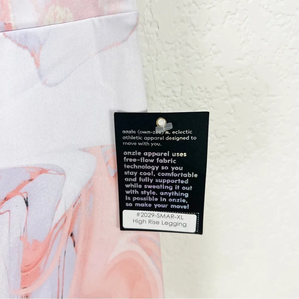 SET Onzie Pink White Marble Swirl Sacred Bra and High Rise Midi Leggings XL NWT - Image 3