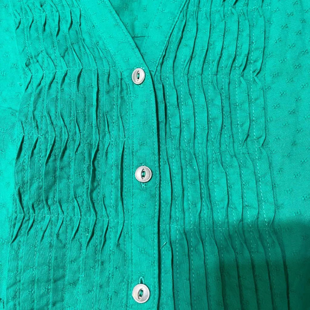 Croft & Barrow Blouse Top Women's Size L large Kelly Green Pleated Button Front - Image 5