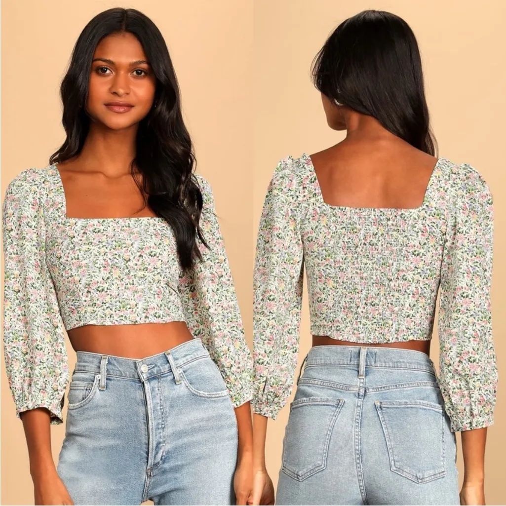 LULUS EVEN SWEETER FLORAL PRINT CROP TOP XSMALL - Image 2