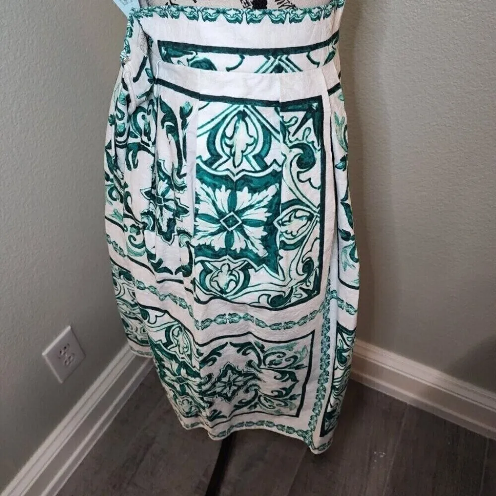 Eva Mendes Green and White Geometric Print Long Flared Skirt Sz 12‎ NEW - Image 4