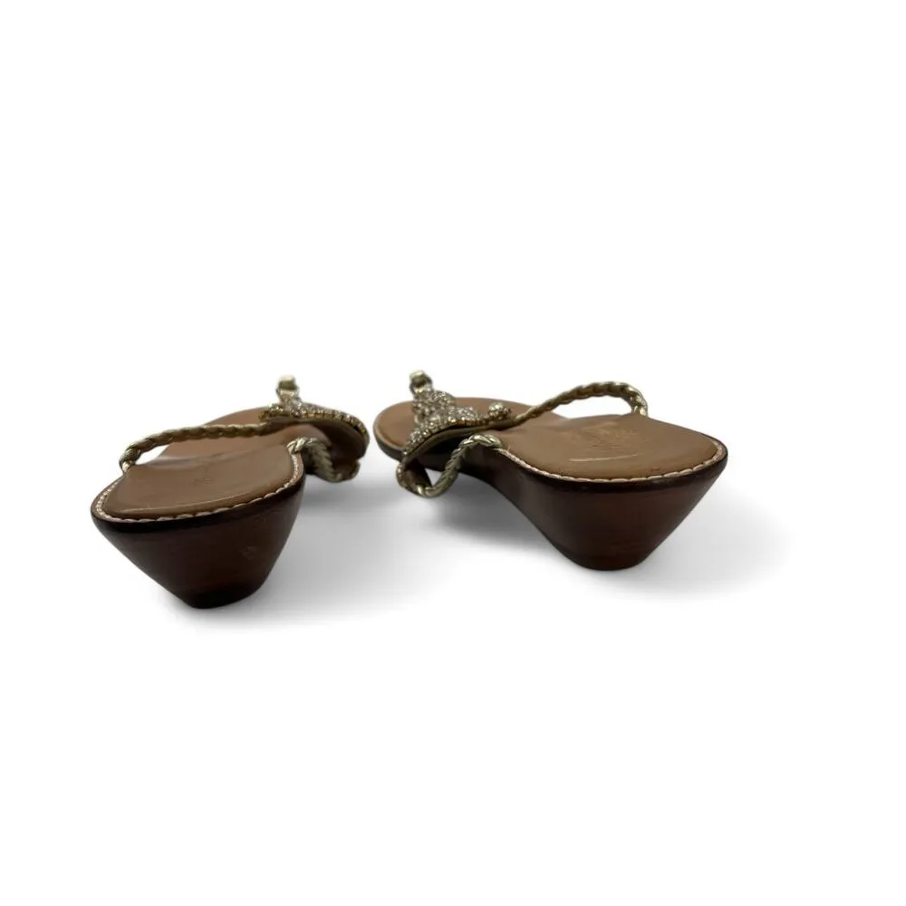 Tommy Bahama | 7 | Yerba Leather Wedge Sandals Gold Rhinestone Slip On  Women - Image 5