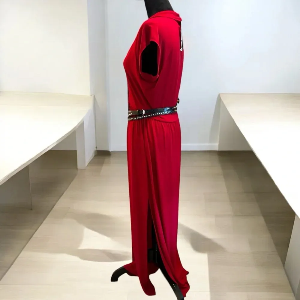 Kenneth Cole New York Women's Knit Maxi Dress With Belt red size large side slit - Image 2