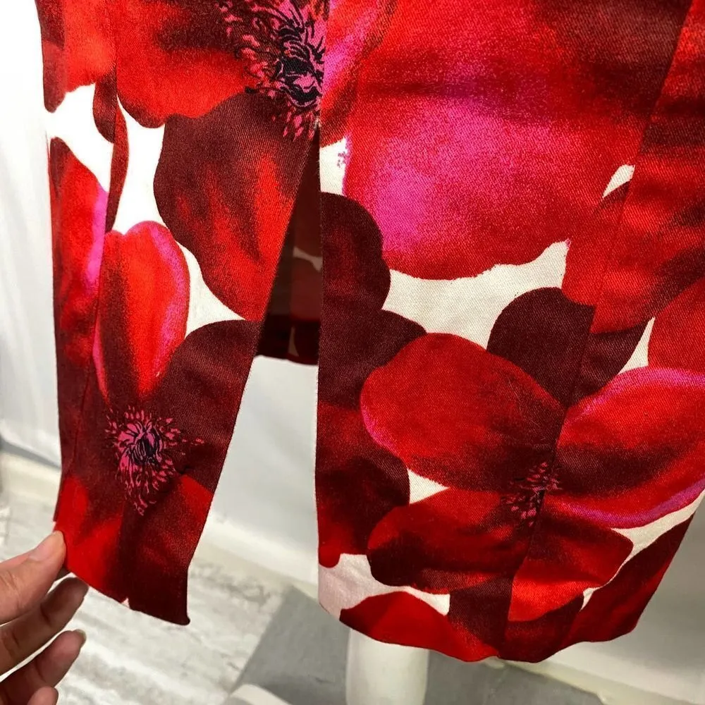 GUESS Jeans Sleeveless Bodycon Floral Dress Size 3 Red Open Criss Cross Back Y2K - Image 6