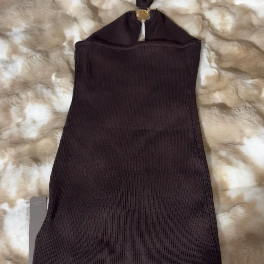 Chic Backless Brown Halter Dress Size XS - Image 3