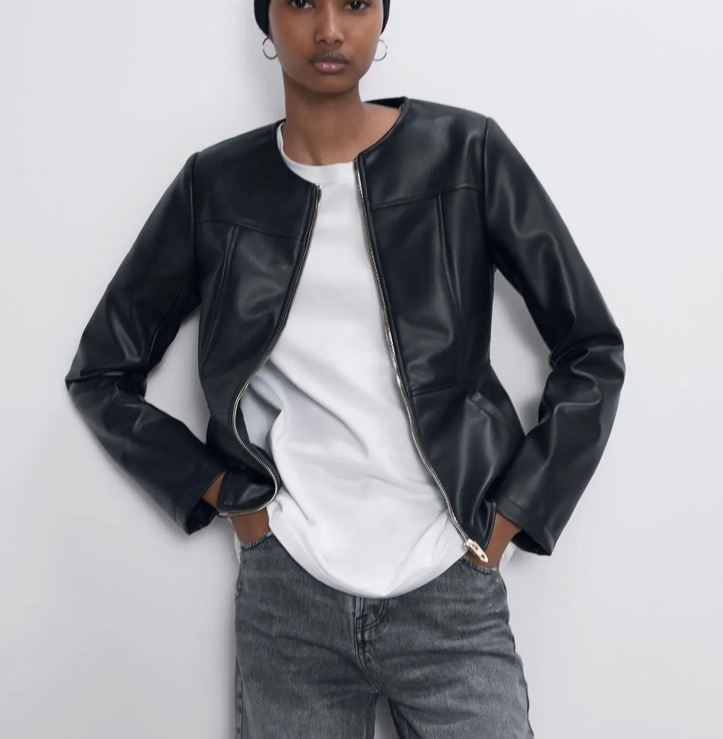 NWT  Faux Leather Double Zippered Black Jacket - Image 2