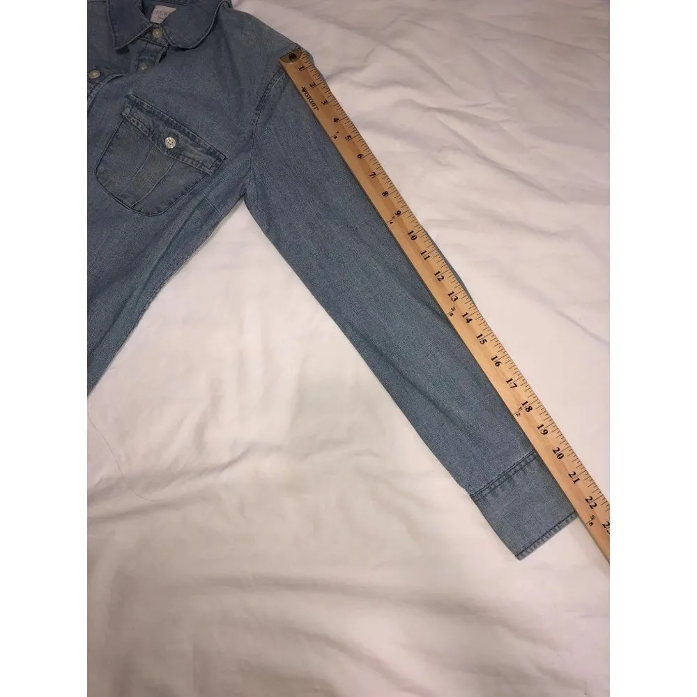 Jcrew Womens Size XXS Shirt Perfect Fit Chambray Button Front Long Sleeve Blue - Image 5