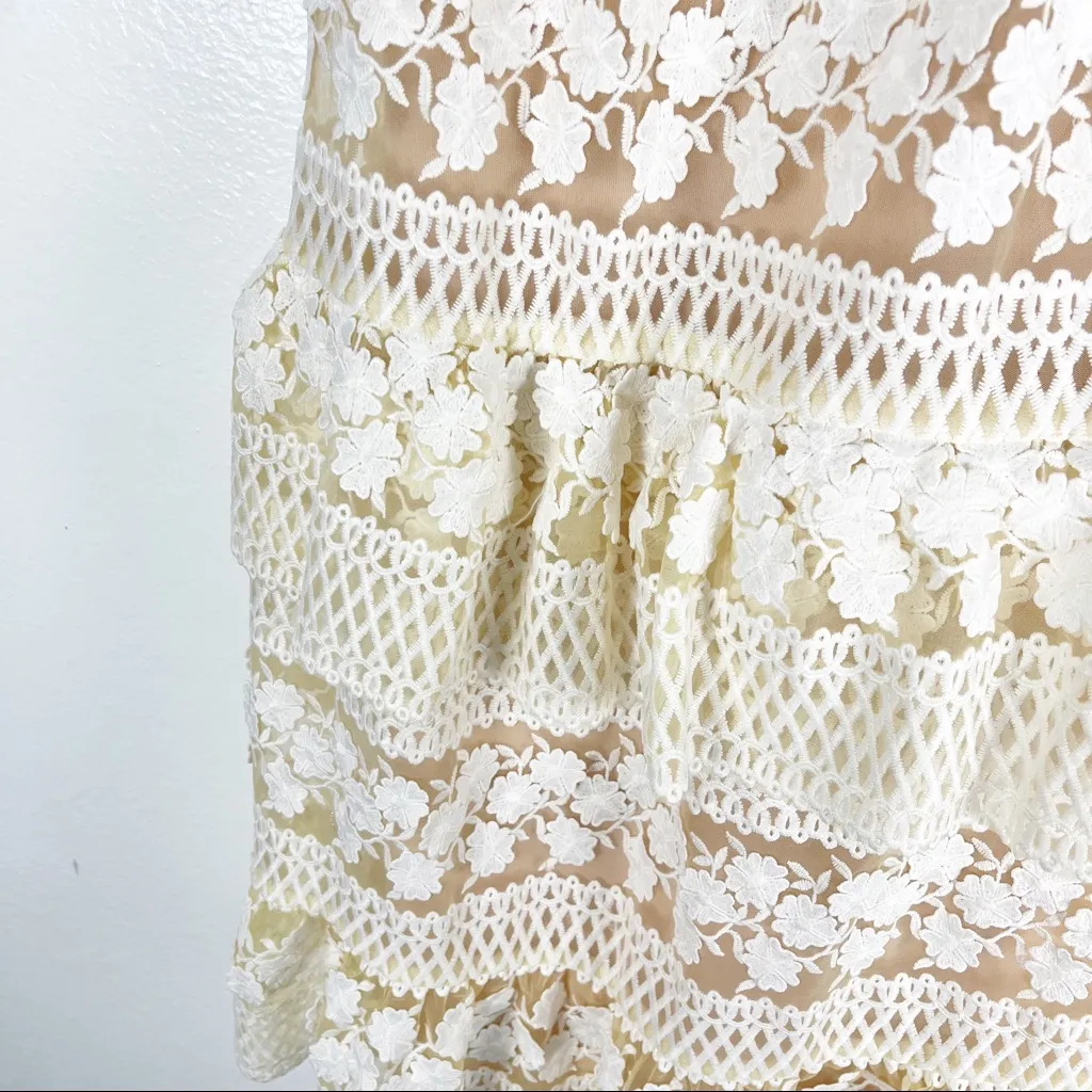 LULUS Cream Lace Overlay Ruffled Tier Sleeveless Dress, Size XS - Image 6