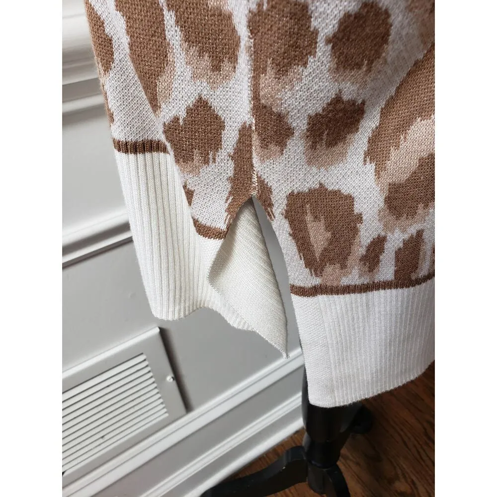 Wonderly Sweater Women's Large Beige Leo Animal Print Dolman Sleeve Boat Neck - Image 11